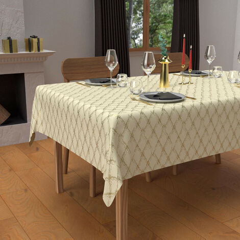 Nappe festive rectangle anti-tâches en pur coton 160x250 cm CELESTE or, par Soleil d'Ocre