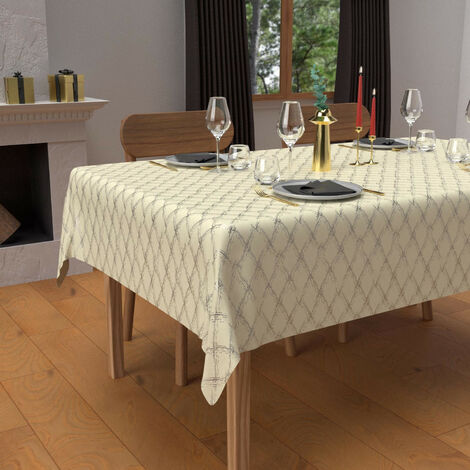 Nappe festive rectangle anti-tâches en pur coton 160x300 cm CELESTE argent, par Soleil d'Ocre