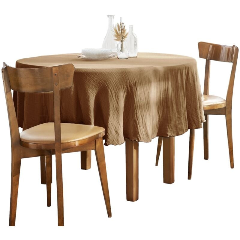 L'effet Papillon - Nappe gaze de coton ronde 180cm Gaia camel