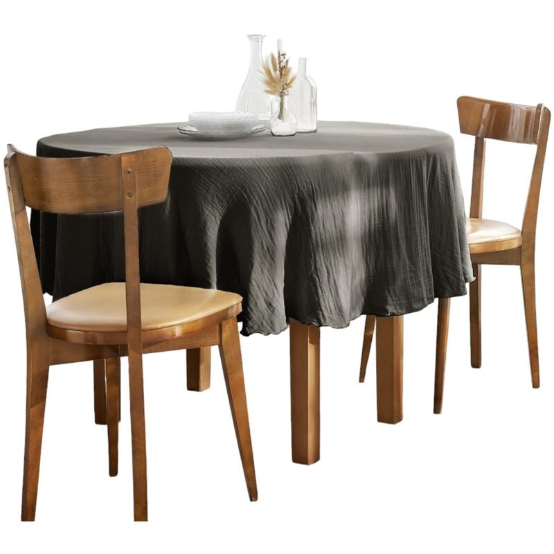 L'effet Papillon - Nappe gaze de coton ronde 180cm Gaia gris granit