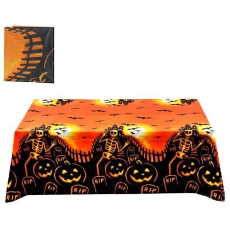Nappe Halloween - Décoration - 137 x 274 cm - Orange - Imperméable - Motifs fantasmagoriques