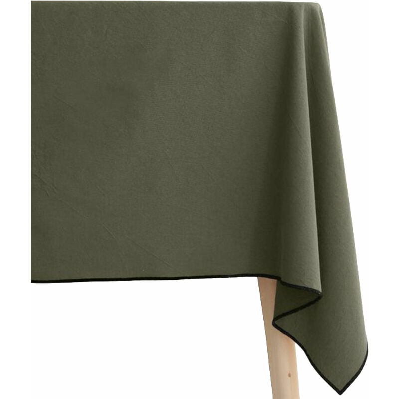 Ac-deco - Nappe en coton teint lavé coloris Kaki 160 x 160 cm