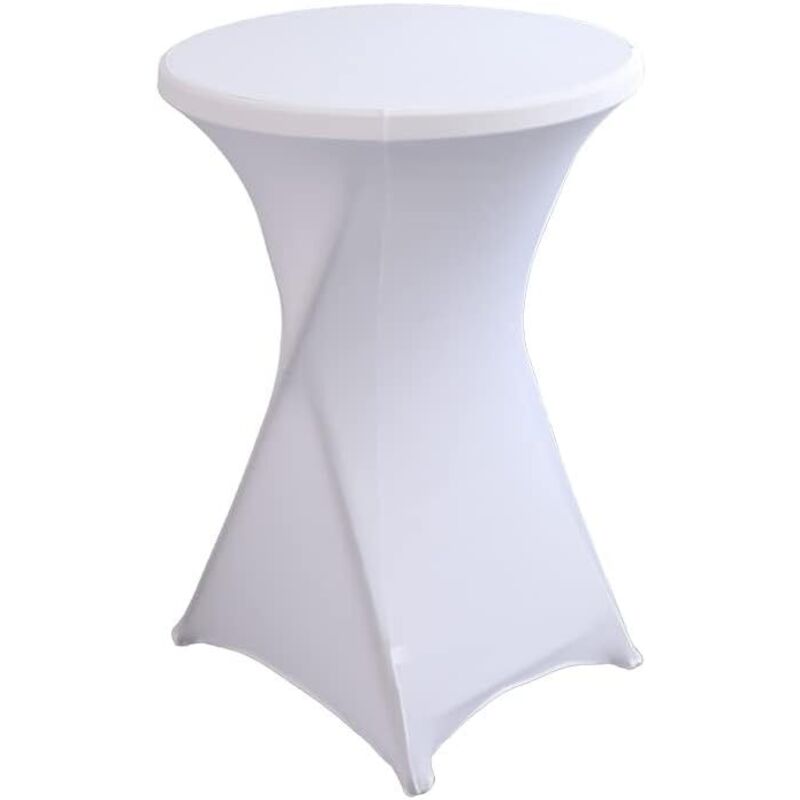 Nappe Housse Lavable Nappe Mange Debout Ronde Protection pour Bar Table de Banquet de Mariage Table Cocktail Haute de Bistro (Blanc, 80×110cm)