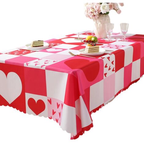 Nappe imperméable en polyester blanc à motifs cœurs roses 150220 cm lavable pour repas et fêtes
