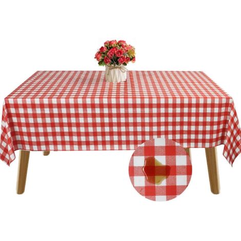 Nappe imperméable et résistante à l'huile, rectangulaire, pour extérieur, en PVC, anti-éclaboussures, protection pour table de salle à manger (rouge, 54 x 108 pouces)