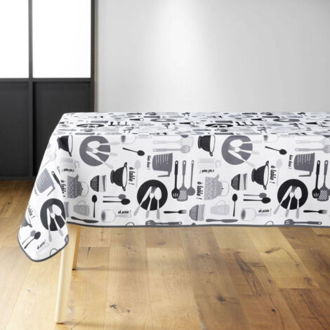 Nappe Imprimé "Kitchen" 150x240cm Blanc & Noir