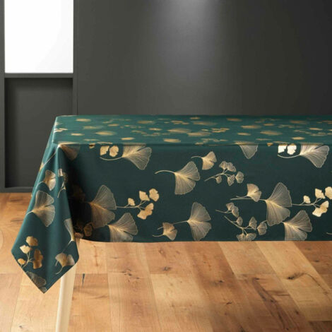 Nappe Imprimé Métallisé "Bloomy" 150x240cm Vert & Or