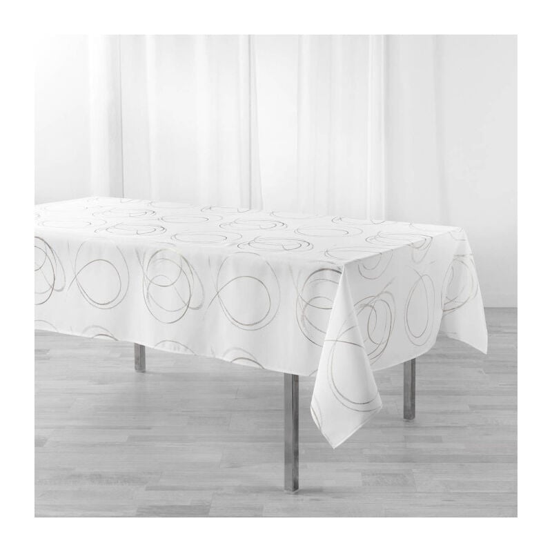 Paris Prix - Nappe Imprimé Métallisé 'Bully' 150x300cm Blanc