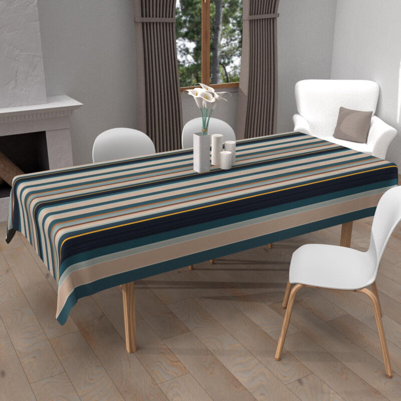 Soleil D Ocre - Nappe imprimée anti-tâches rectangle 140x200 cm bayaderes bleu, par Soleil d'Ocre Soleil D Ocre - Nappe imprimée anti-tâches rectangle 140x200 cm bayaderes bleu, par Soleil d'Ocre