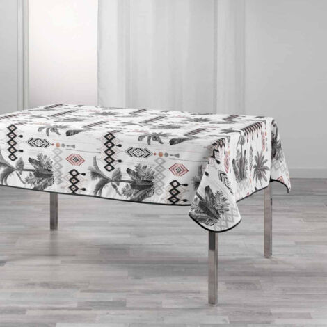 Nappe Imprimée "Cocoty" 150x240cm Blanc & Gris