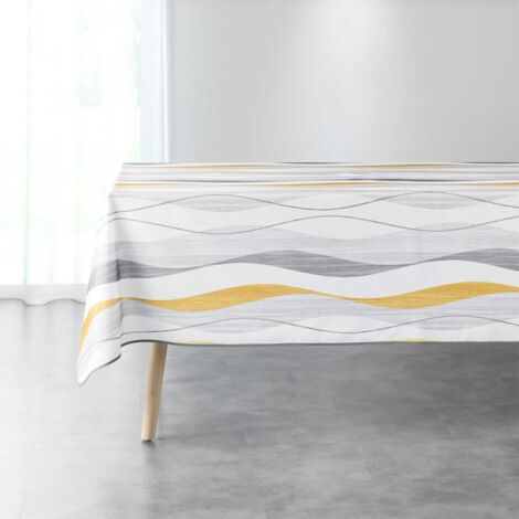 Nappe Imprimée "Ondulys" 150x240cm Blanc & Jaune
