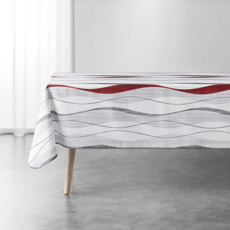 Nappe Imprimée "Ondulys" 150x240cm Blanc & Rouge