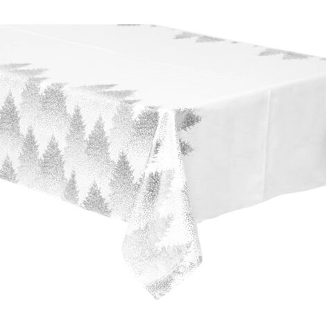Nappe imprimée sapin 140x240cm blanc et argent - Atmosphera créateur d'intérieur