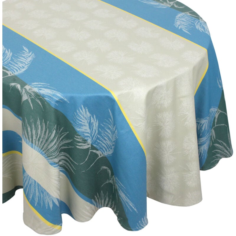 Linnea - Nappe Jacquard coton palmier + enduction acrylique Ovale 170x240 cm