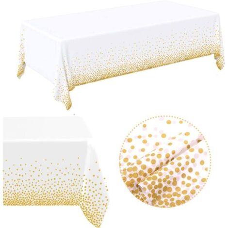 Nappe jetable anniversaire 2 pièces - 273x138cm rectangle étanche à pois dorés pour buffet de fête.