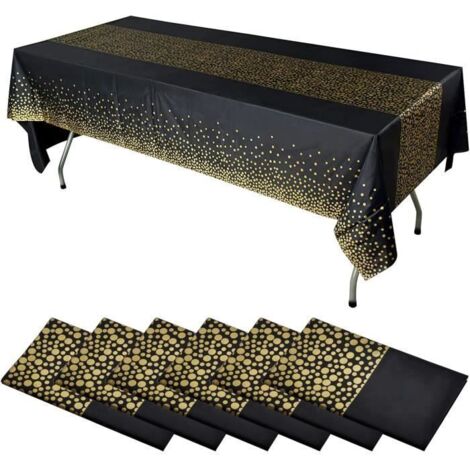 Nappe jetable - Noir Or - 137 x 274 cm - 8 pièces - Design à pois - Imperméable