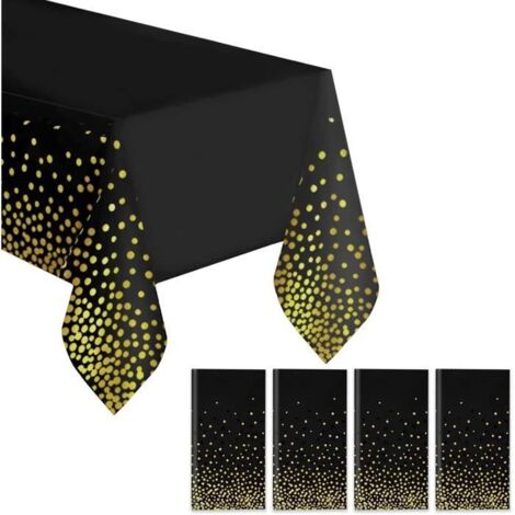 Nappe Jetable - Sans Marque - 137 x 274 cm - Imperméable - Noir - Motif pois feuille d'or