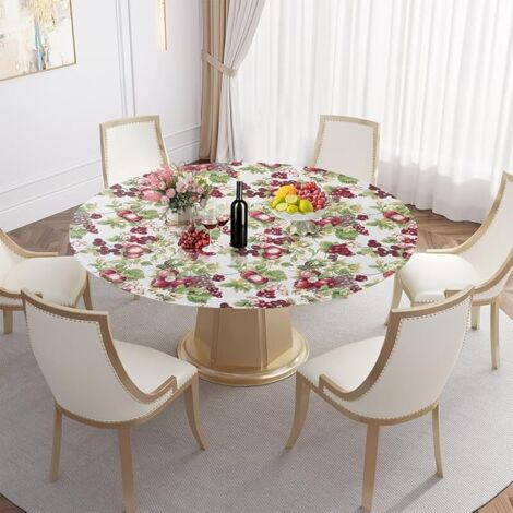 Nappe lavable, ronde, 110 cm, élastique, pour le jardin, avec élastique, impression 3D, idéale pour 90 à 110 cm (raisin)
