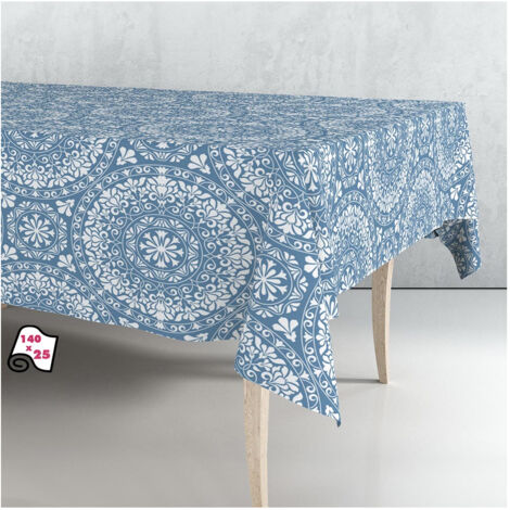 Nappe Mandala rouleau de toile cirée Bleu 140cm x 25m Exma
