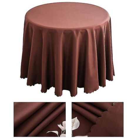 Nappe marron foncé, lavable, en polyester, diamètre 280 cm, idéale pour mariage, fête ou anniversaire.