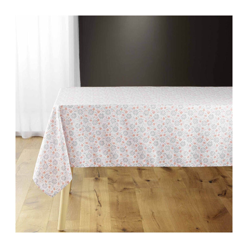 Nappe Microfibre Imprimé 'Florelle' 140x240cm Corail