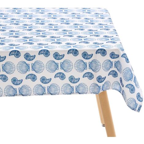 Nappe Oceania 240x140cm bleu navy imprimé coquillages - Atmosphera créateur d'intérieur