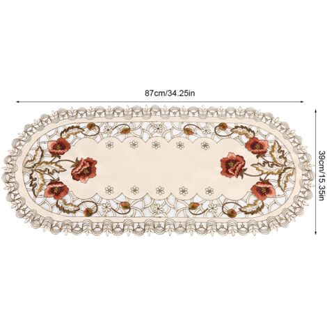 Nappe ovale à broderie ajourée fleurie rouge, décoration de table en dentelle