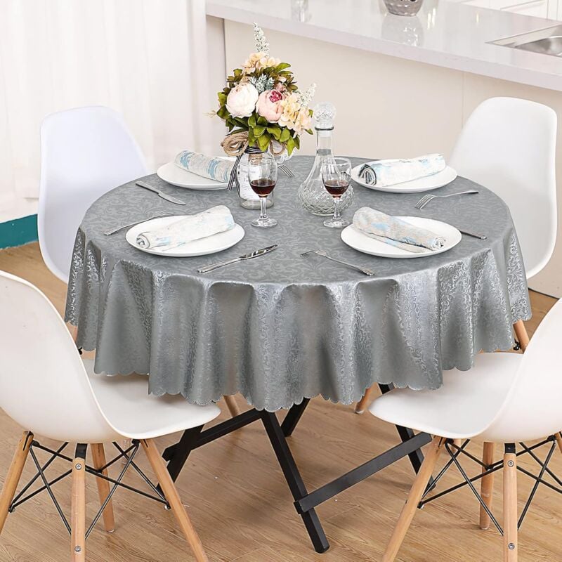 Nappe Ronde Toile Cirée Impermeable Nappe Ronde PU 160 cm Ecologique Nappe de Table Anti-Taches Nordique Lavable Entretien Facile pour Cuisine