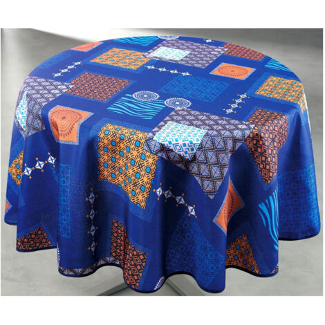 Nappe Polyester Ronde ø160cm Ambre Bleu Paon Sur Cintre - Access Deco