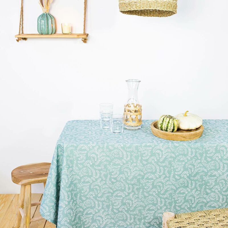 today - nappe pour table rectangulaire, 240 x 140 cm, bleu marine au motif végétal