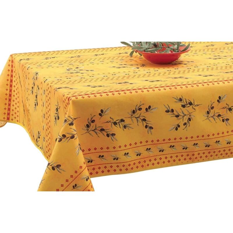 Nappe Provençale Anti-Tâche Olivou 100% Polyester - jaune - 300x150cm.