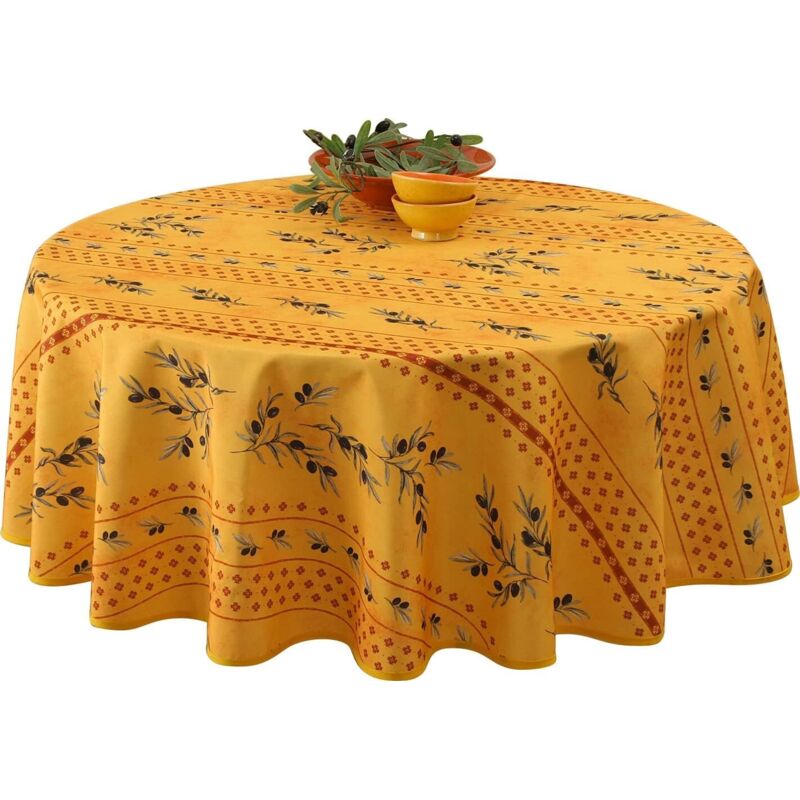 Nappe Provençale Ronde Anti-Tâche Olivou 100% Polyester - jaune