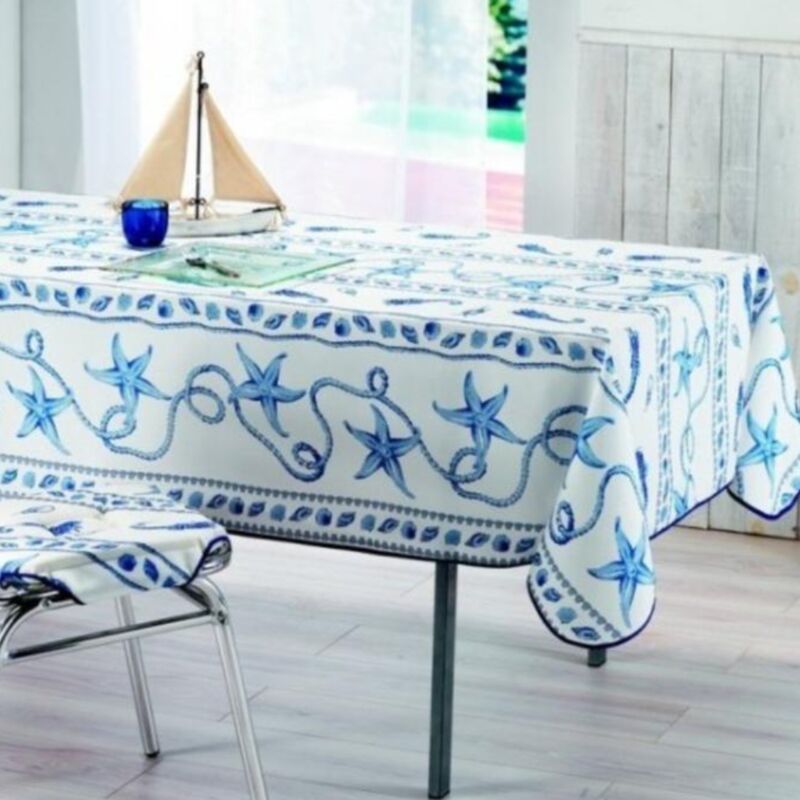 Nappe Provençale Rectangle Anti-Tâche Marin Blanc 100% Polyester - 200 x 150 cm