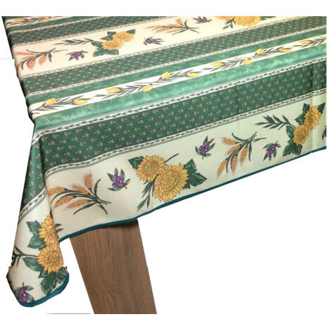 Nappe Provençale Rectangle Anti-tâche Tournesol Abeille Vert - Vert - 240x150cm