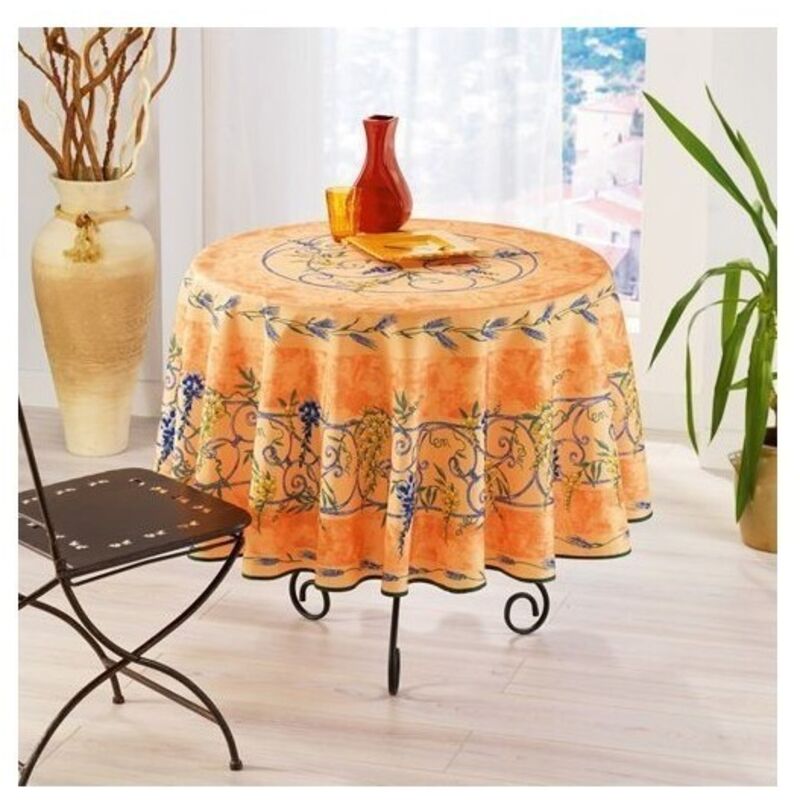 Nappe Provençale Ronde Anti-Tâche Glycine 100% Polyester - orange