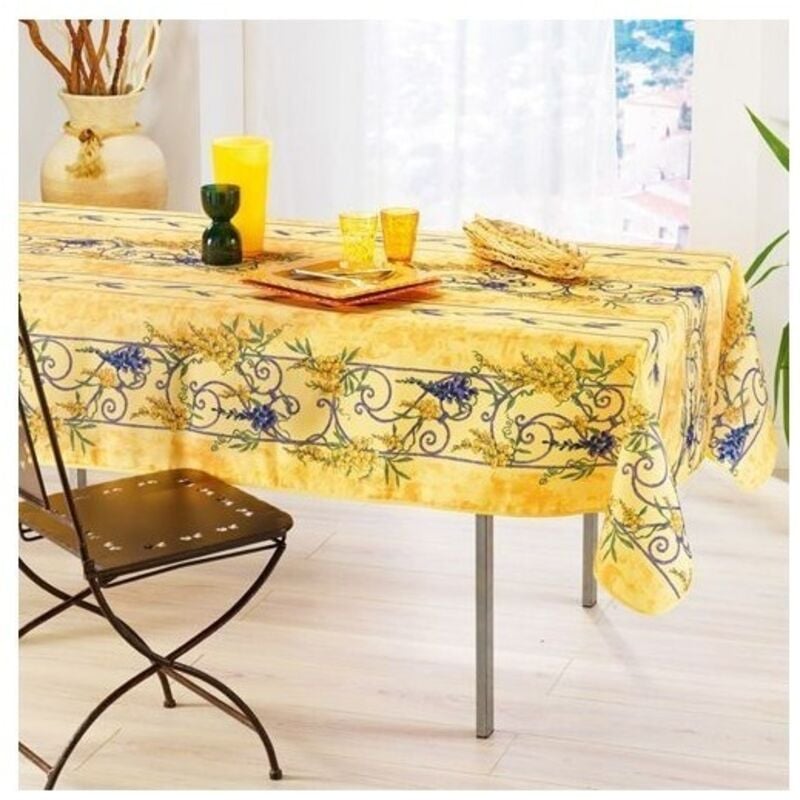 Nappe Provençale Rectangle Anti-Tâche Glycine 100% Polyester - jaune - 300x140cm.