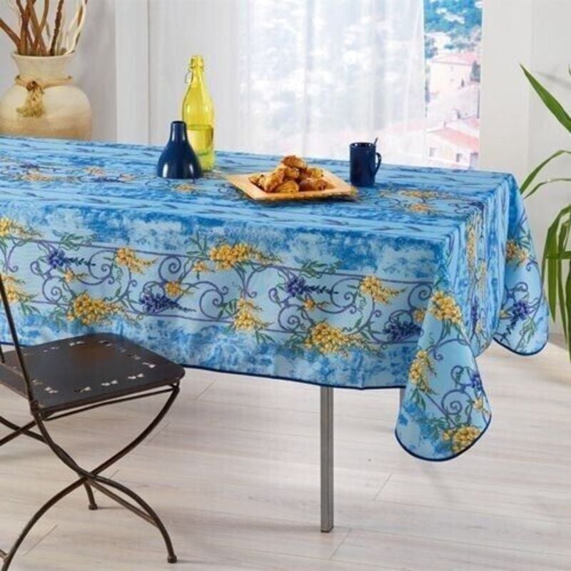 Nappe Provençale Rectangle Anti-Tâche Glycine 100% Polyester - bleu - 300x140cm.