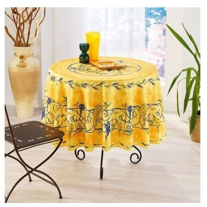 Nappe Provençale Ronde Anti-Tâche Glycine 100% Polyester - jaune.
