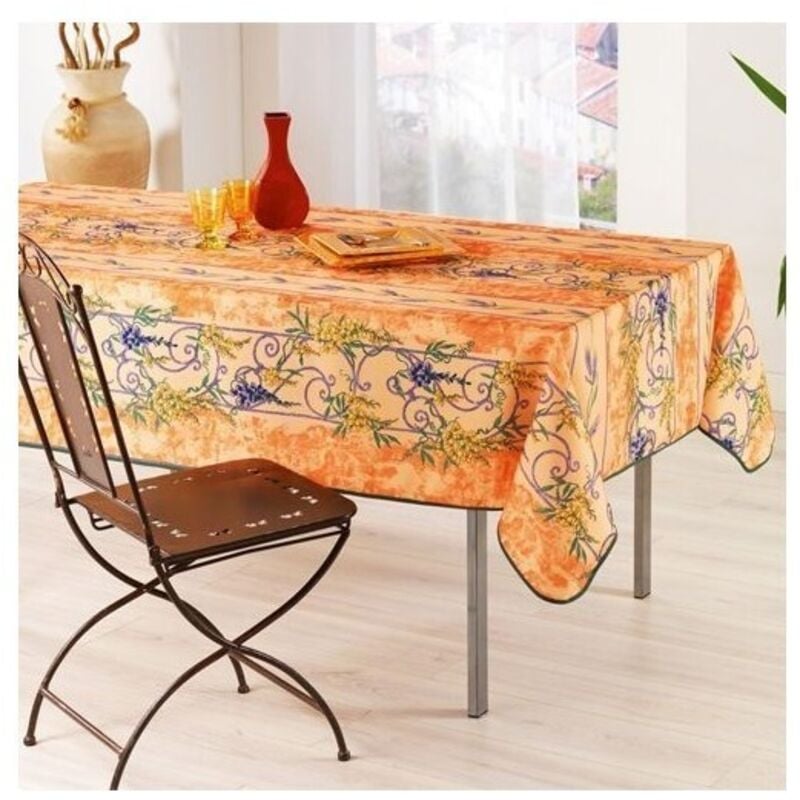 Nappe Provençale Rectangle Anti-Tâche Glycine 100% Polyester - orange - 240x150cm.