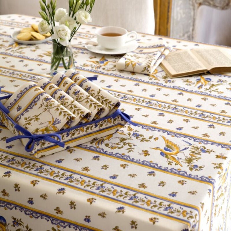 Nappe Provençale Rectangle Anti-Tâche Moustier Bleu 100% Polyester - 300x150cm.