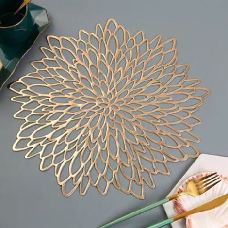 Nappe PVC [SET 8] 38cm Fleur Dorée Antidérapante et Isotherme pour Cuisine et Réception