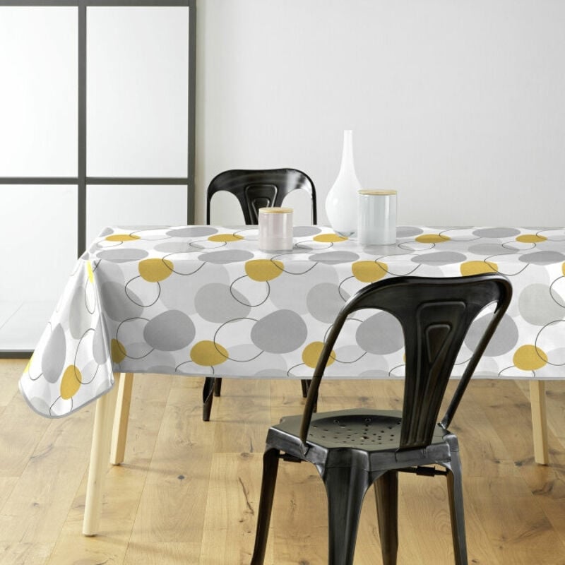 Bricoline - Nappe rectangle 140 x 240 cm pvc imprimé Disco Jaune - Jaune