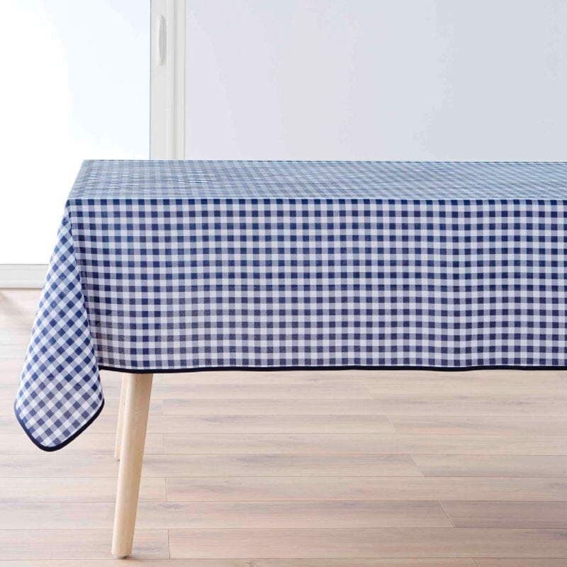 Nappe Rectangle Infroissable Vichy Bleu Antitache 150x200 cm