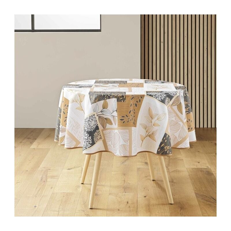 Nappe ronde (0) 180 cm polyester imprime faya Naturel