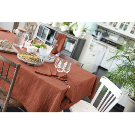 Nappe rectangle 150 x 250 cm Gaze de coton Terracotta