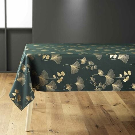 BRICOLINE Nappe rectangle 150 x 300 cm polyester imprimé metallisé Bloomy Vert/or