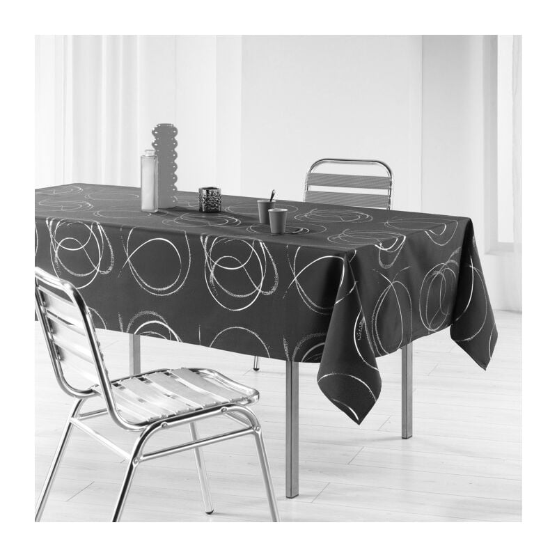 Nappe rectangle 150 x 300 cm polyester imprimé metallisé Bully Anthracite