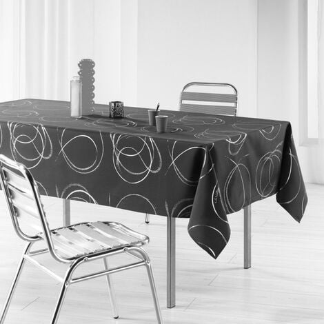 BRICOLINE Nappe rectangle 150 x 300 cm polyester imprimé metallisé Bully Anthracite