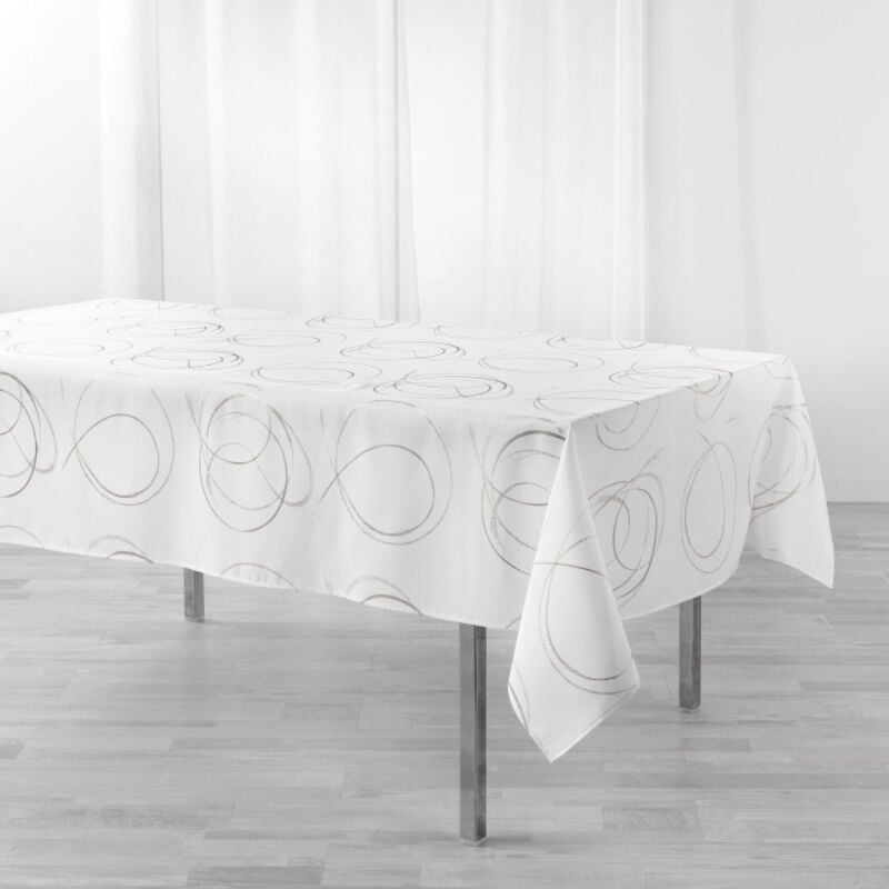Bricoline - Nappe rectangle 150 x 300 cm polyester imprimé metallisé Bully Blanc