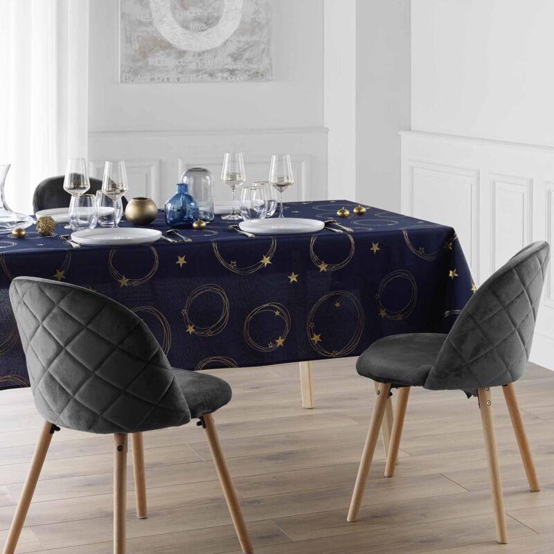 Douceur D'intérieur - Nappe rectangle 150 x 300 cm polyester imprime metallise star Marine/or